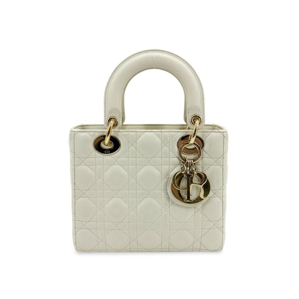 Christian Dior Lady Dior Grained Calfskin Gold Leather Handbag